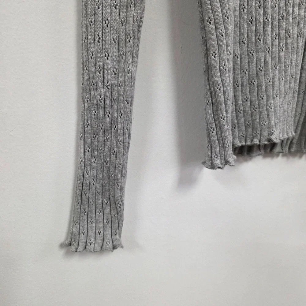 Chelsea & Theodore Womens Pointelle Knit Cardigan Size M Y2K Coquette‎ Dainty